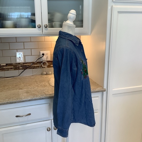 Christmas Denim Shirt Embroidery *Nutcracker Brand Size Small Snowman Tree - Picture 4 of 9